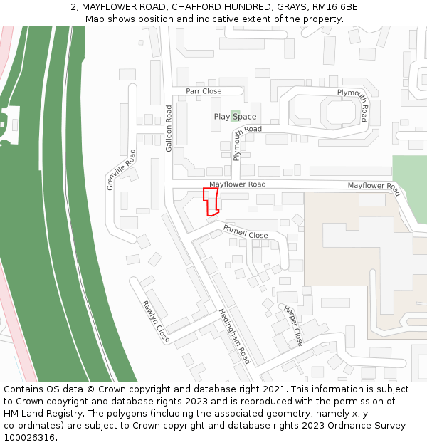 2, MAYFLOWER ROAD, CHAFFORD HUNDRED, GRAYS, RM16 6BE: Location map and indicative extent of plot