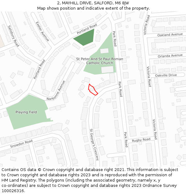 2, MAYHILL DRIVE, SALFORD, M6 8JW: Location map and indicative extent of plot