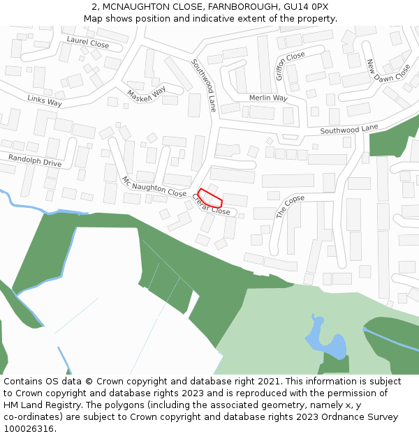 2, MCNAUGHTON CLOSE, FARNBOROUGH, GU14 0PX: Location map and indicative extent of plot