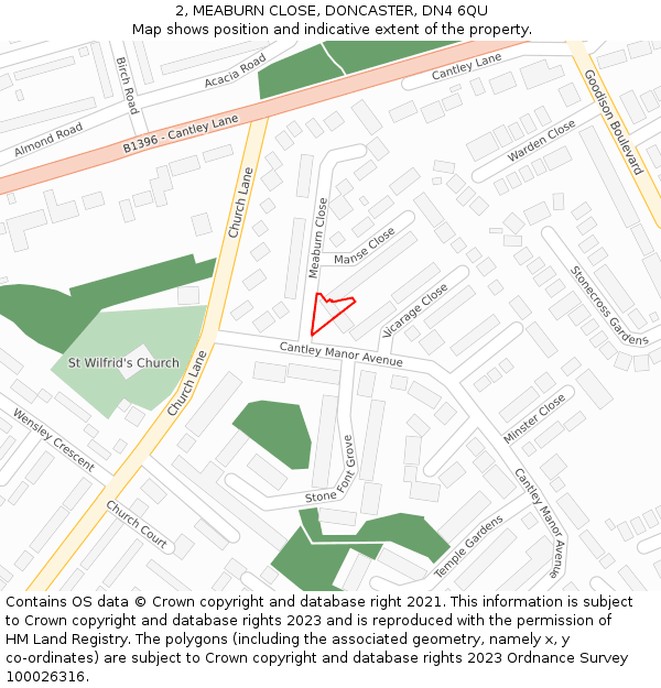 2, MEABURN CLOSE, DONCASTER, DN4 6QU: Location map and indicative extent of plot