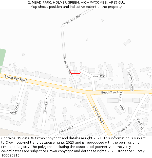 2, MEAD PARK, HOLMER GREEN, HIGH WYCOMBE, HP15 6UL: Location map and indicative extent of plot