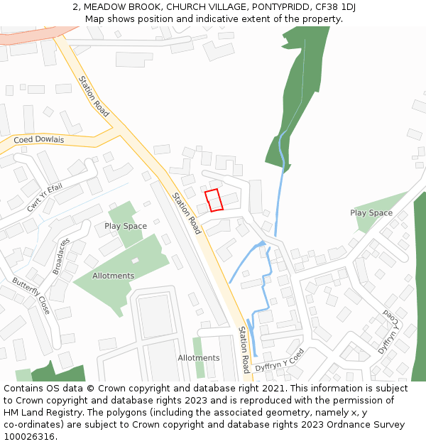 2, MEADOW BROOK, CHURCH VILLAGE, PONTYPRIDD, CF38 1DJ: Location map and indicative extent of plot