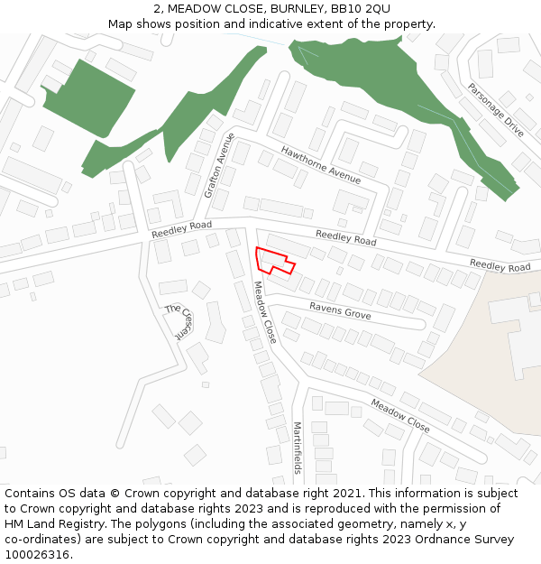 2, MEADOW CLOSE, BURNLEY, BB10 2QU: Location map and indicative extent of plot