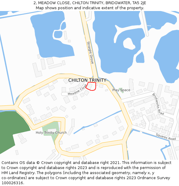 2, MEADOW CLOSE, CHILTON TRINITY, BRIDGWATER, TA5 2JE: Location map and indicative extent of plot