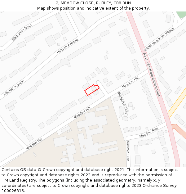 2, MEADOW CLOSE, PURLEY, CR8 3HN: Location map and indicative extent of plot