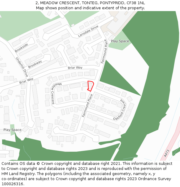 2, MEADOW CRESCENT, TONTEG, PONTYPRIDD, CF38 1NL: Location map and indicative extent of plot