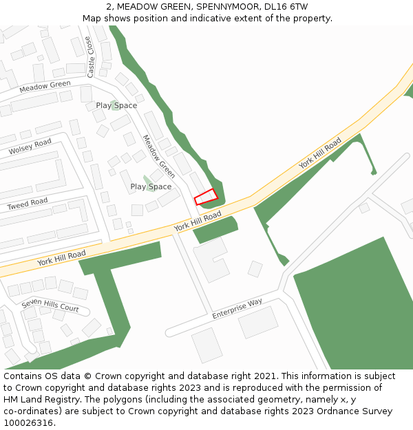 2, MEADOW GREEN, SPENNYMOOR, DL16 6TW: Location map and indicative extent of plot