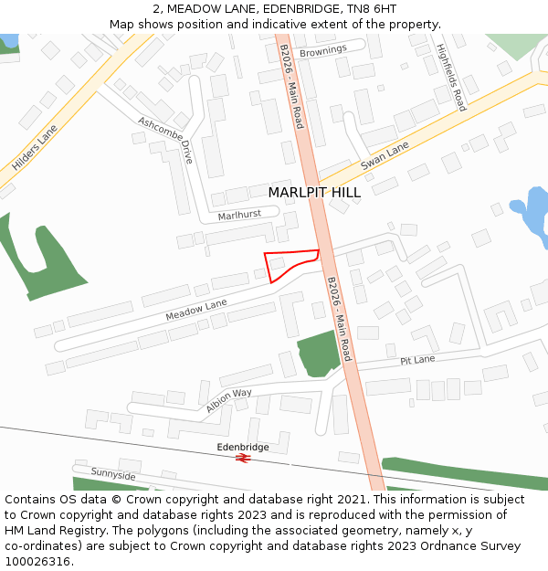 2, MEADOW LANE, EDENBRIDGE, TN8 6HT: Location map and indicative extent of plot