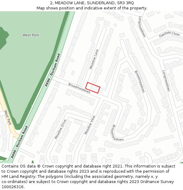 2, MEADOW LANE, SUNDERLAND, SR3 3RQ: Location map and indicative extent of plot