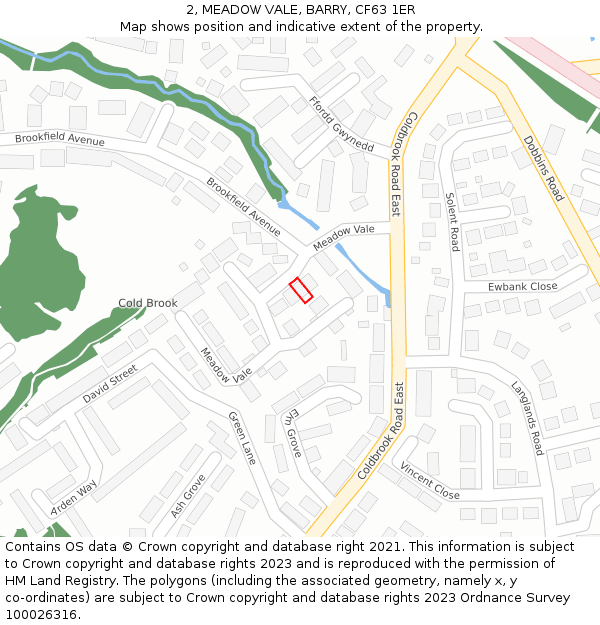 2, MEADOW VALE, BARRY, CF63 1ER: Location map and indicative extent of plot