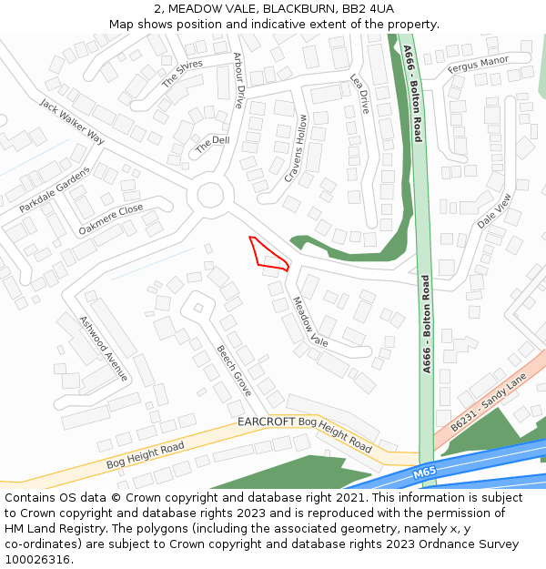 2, MEADOW VALE, BLACKBURN, BB2 4UA: Location map and indicative extent of plot