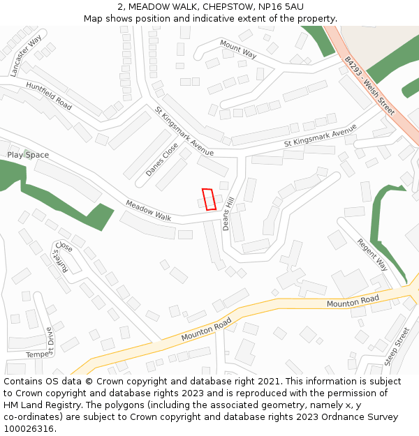 2, MEADOW WALK, CHEPSTOW, NP16 5AU: Location map and indicative extent of plot