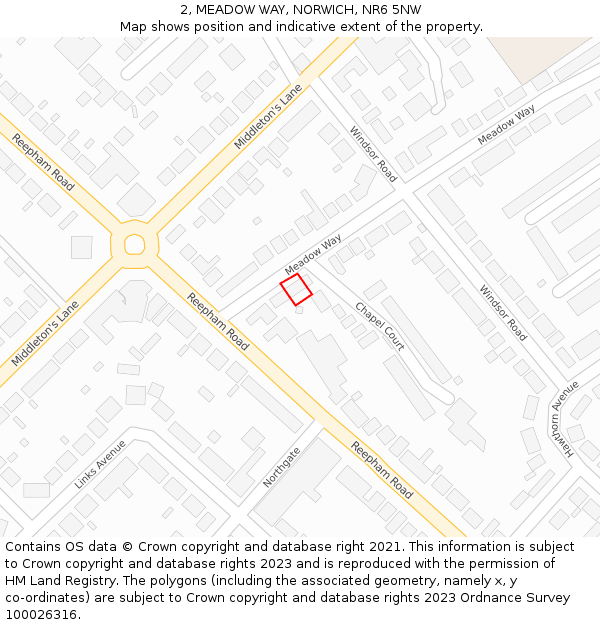 2, MEADOW WAY, NORWICH, NR6 5NW: Location map and indicative extent of plot