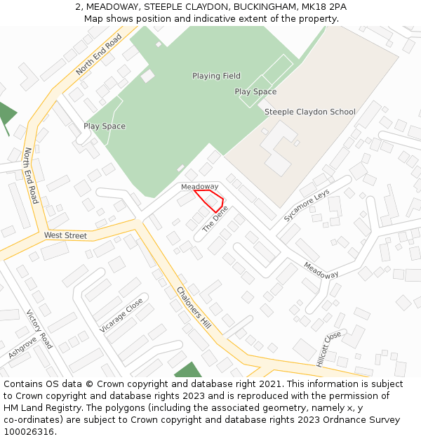 2, MEADOWAY, STEEPLE CLAYDON, BUCKINGHAM, MK18 2PA: Location map and indicative extent of plot