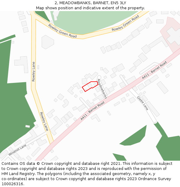 2, MEADOWBANKS, BARNET, EN5 3LY: Location map and indicative extent of plot