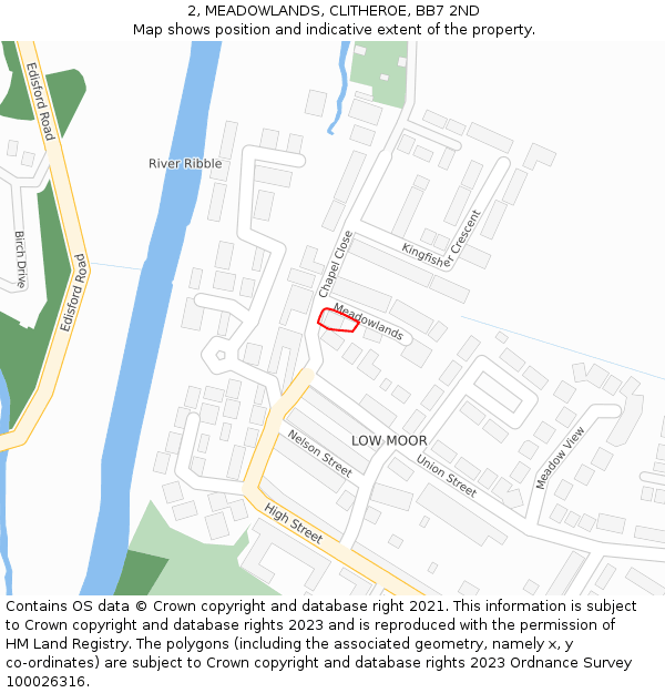 2, MEADOWLANDS, CLITHEROE, BB7 2ND: Location map and indicative extent of plot