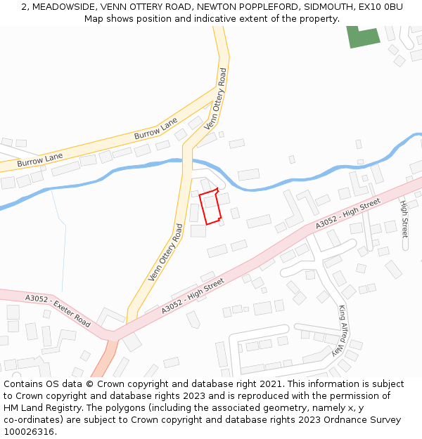 2, MEADOWSIDE, VENN OTTERY ROAD, NEWTON POPPLEFORD, SIDMOUTH, EX10 0BU: Location map and indicative extent of plot