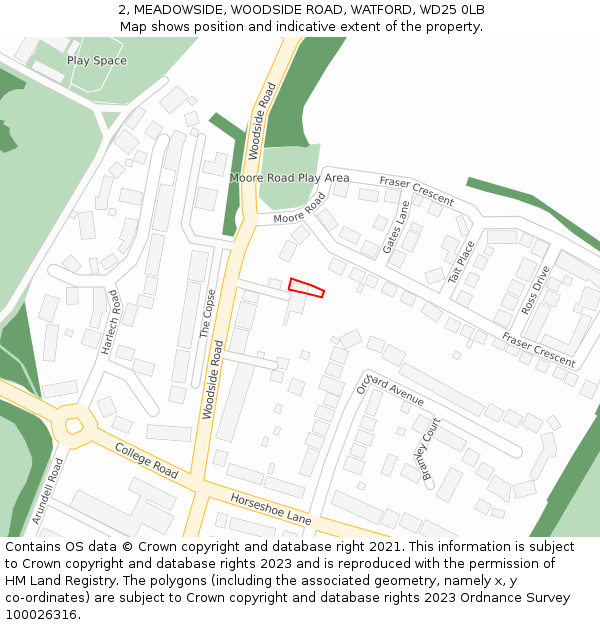 2, MEADOWSIDE, WOODSIDE ROAD, WATFORD, WD25 0LB: Location map and indicative extent of plot
