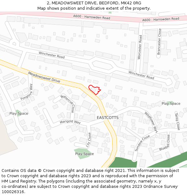 2, MEADOWSWEET DRIVE, BEDFORD, MK42 0RG: Location map and indicative extent of plot