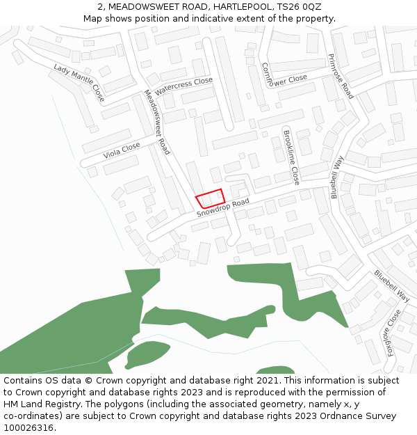 2, MEADOWSWEET ROAD, HARTLEPOOL, TS26 0QZ: Location map and indicative extent of plot