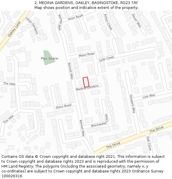 2, MEDINA GARDENS, OAKLEY, BASINGSTOKE, RG23 7AY: Location map and indicative extent of plot