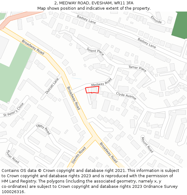 2, MEDWAY ROAD, EVESHAM, WR11 3FA: Location map and indicative extent of plot