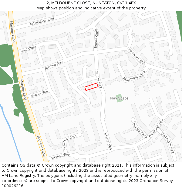 2, MELBOURNE CLOSE, NUNEATON, CV11 4RX: Location map and indicative extent of plot