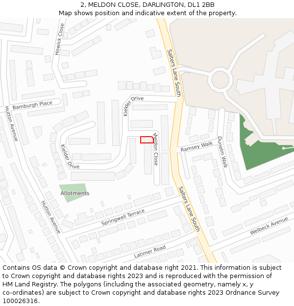 2, MELDON CLOSE, DARLINGTON, DL1 2BB: Location map and indicative extent of plot