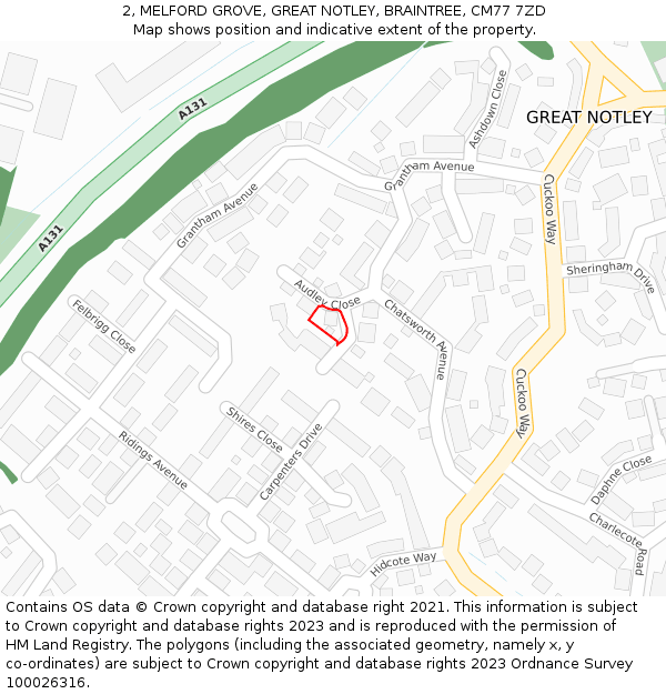 2, MELFORD GROVE, GREAT NOTLEY, BRAINTREE, CM77 7ZD: Location map and indicative extent of plot