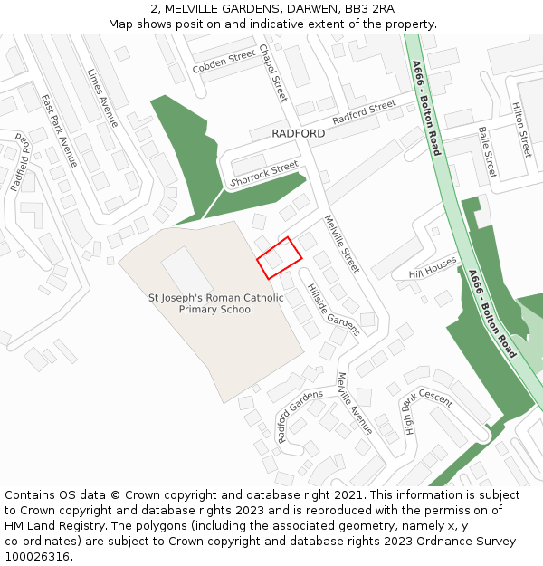 2, MELVILLE GARDENS, DARWEN, BB3 2RA: Location map and indicative extent of plot