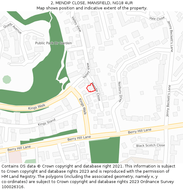 2, MENDIP CLOSE, MANSFIELD, NG18 4UR: Location map and indicative extent of plot