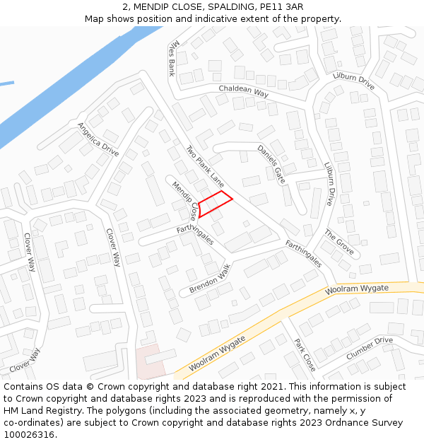 2, MENDIP CLOSE, SPALDING, PE11 3AR: Location map and indicative extent of plot