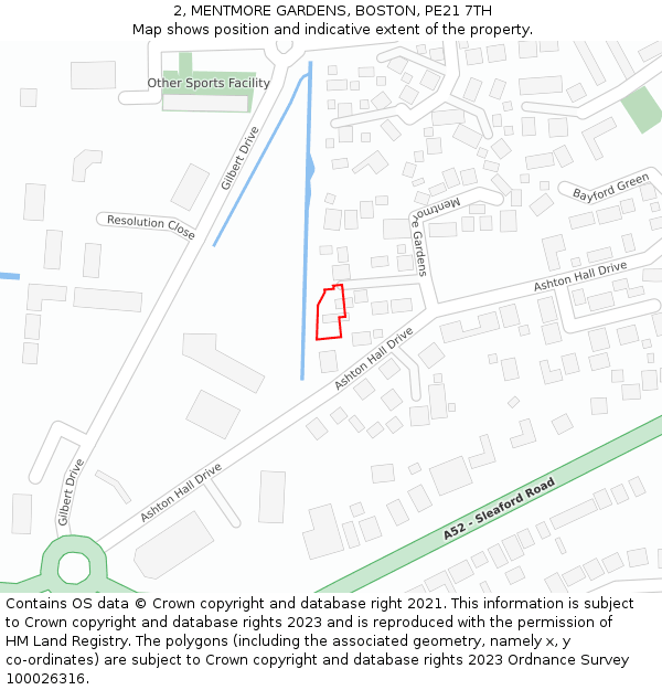 2, MENTMORE GARDENS, BOSTON, PE21 7TH: Location map and indicative extent of plot