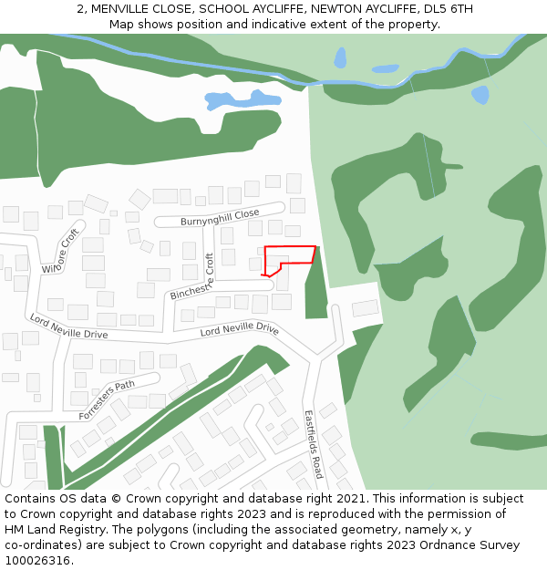 2, MENVILLE CLOSE, SCHOOL AYCLIFFE, NEWTON AYCLIFFE, DL5 6TH: Location map and indicative extent of plot