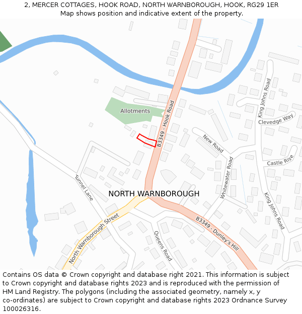 2, MERCER COTTAGES, HOOK ROAD, NORTH WARNBOROUGH, HOOK, RG29 1ER: Location map and indicative extent of plot