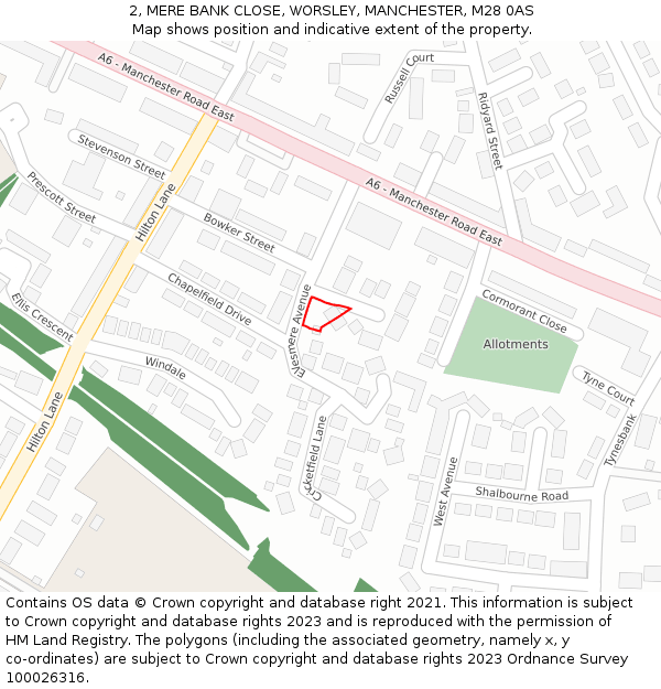 2, MERE BANK CLOSE, WORSLEY, MANCHESTER, M28 0AS: Location map and indicative extent of plot