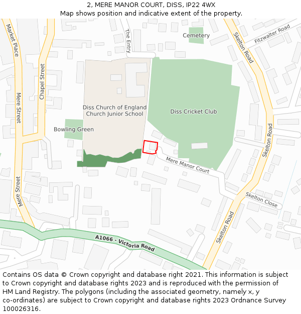 2, MERE MANOR COURT, DISS, IP22 4WX: Location map and indicative extent of plot