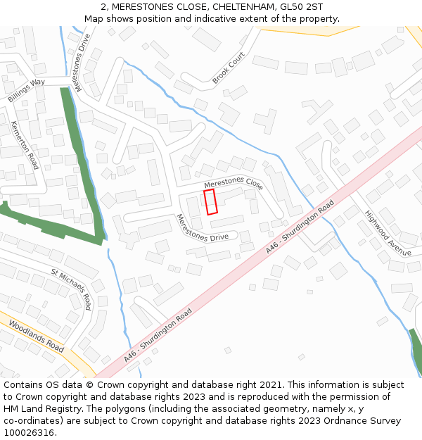 2, MERESTONES CLOSE, CHELTENHAM, GL50 2ST: Location map and indicative extent of plot