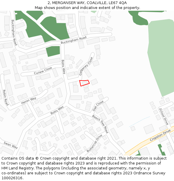 2, MERGANSER WAY, COALVILLE, LE67 4QA: Location map and indicative extent of plot
