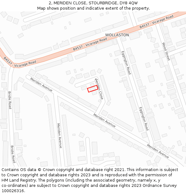 2, MERIDEN CLOSE, STOURBRIDGE, DY8 4QW: Location map and indicative extent of plot
