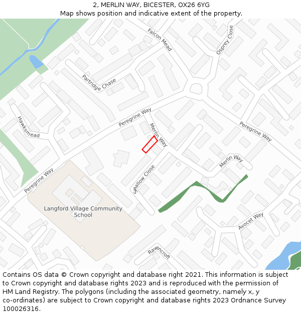 2, MERLIN WAY, BICESTER, OX26 6YG: Location map and indicative extent of plot