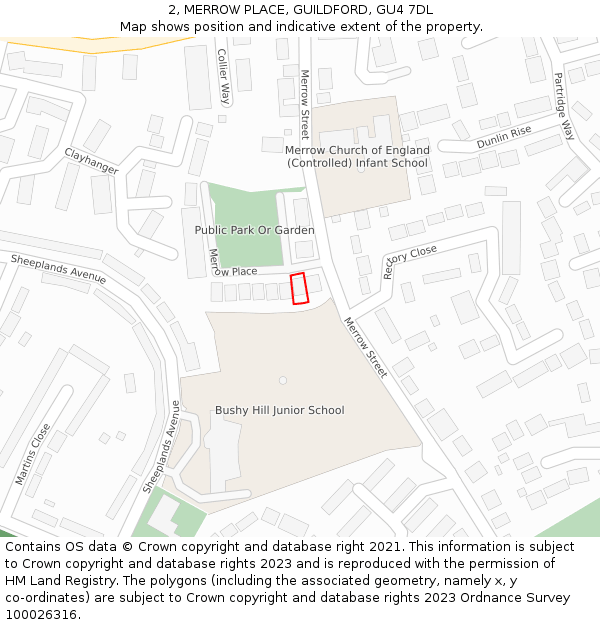 2, MERROW PLACE, GUILDFORD, GU4 7DL: Location map and indicative extent of plot