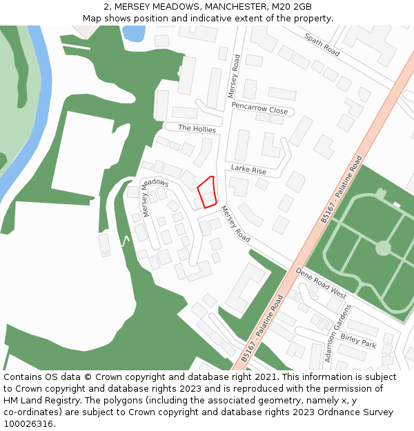 2, MERSEY MEADOWS, MANCHESTER, M20 2GB: Location map and indicative extent of plot