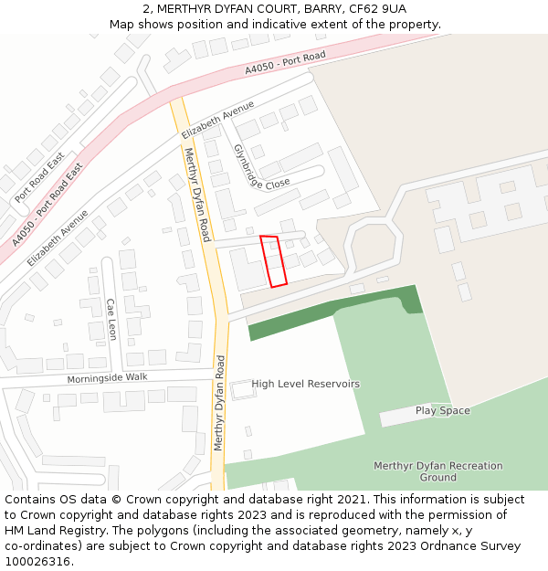 2, MERTHYR DYFAN COURT, BARRY, CF62 9UA: Location map and indicative extent of plot