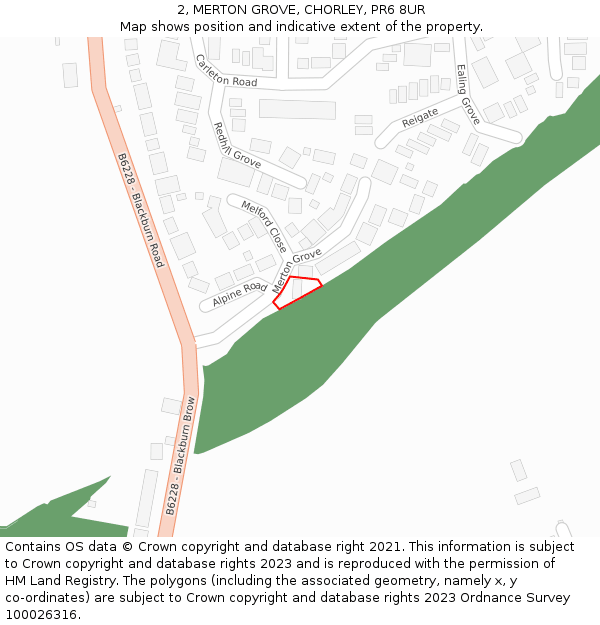 2, MERTON GROVE, CHORLEY, PR6 8UR: Location map and indicative extent of plot