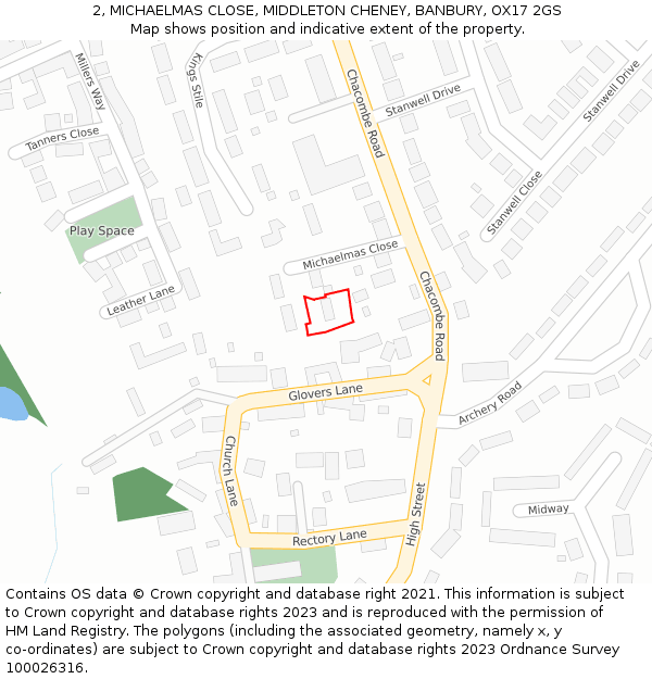 2, MICHAELMAS CLOSE, MIDDLETON CHENEY, BANBURY, OX17 2GS: Location map and indicative extent of plot