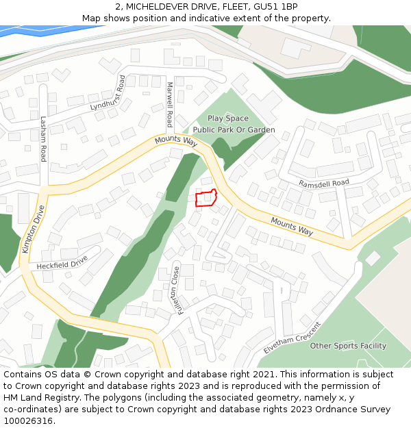 2, MICHELDEVER DRIVE, FLEET, GU51 1BP: Location map and indicative extent of plot