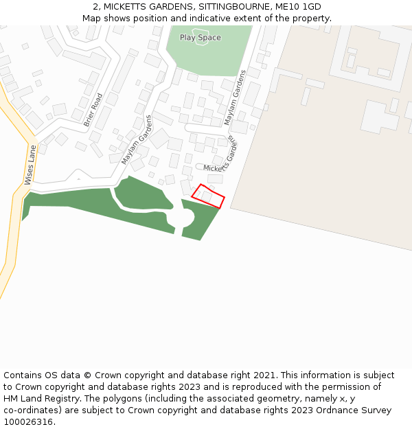 2, MICKETTS GARDENS, SITTINGBOURNE, ME10 1GD: Location map and indicative extent of plot