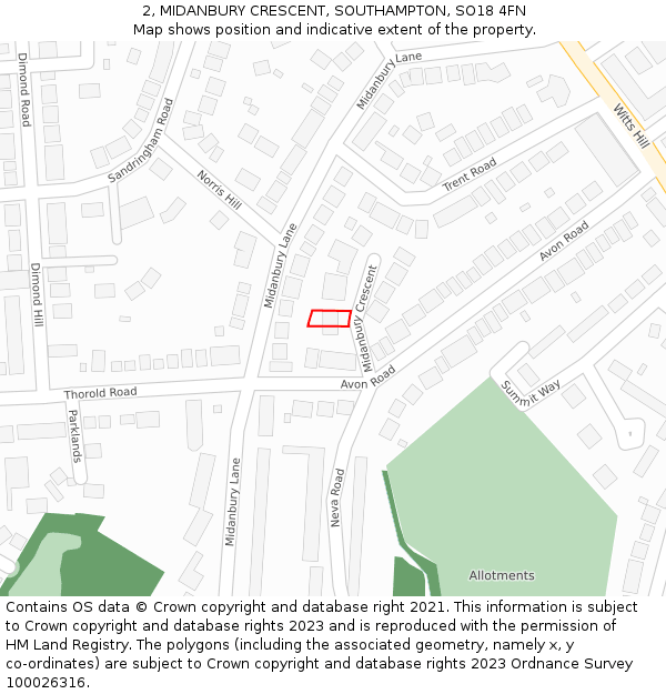 2, MIDANBURY CRESCENT, SOUTHAMPTON, SO18 4FN: Location map and indicative extent of plot