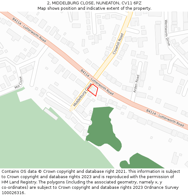 2, MIDDELBURG CLOSE, NUNEATON, CV11 6PZ: Location map and indicative extent of plot